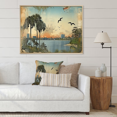 «Vintage 1920 Miami Palm Trees Beachside I», reproduction sur toile