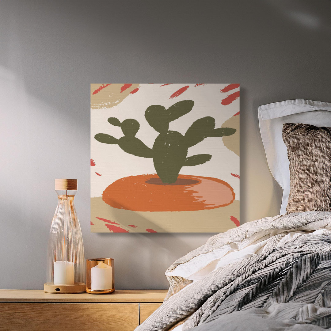 Boho Desert Cactus Canvas Print, Mid Century Modern Wall Art, Southwestern Decor for Living Room, Earthy Tones Abstract Plant Art