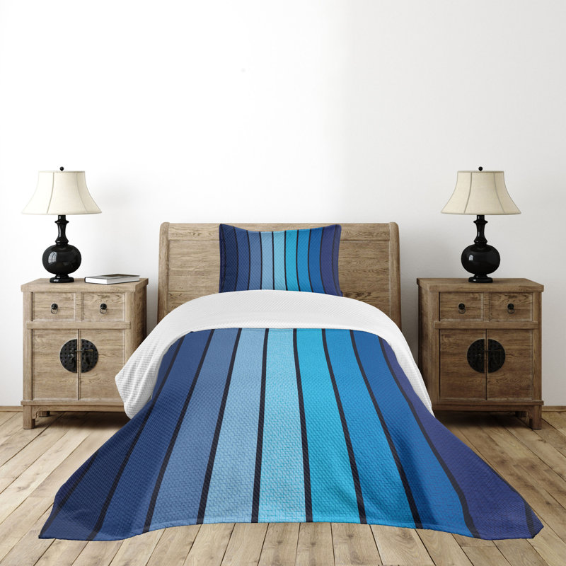 Twin Blue Quilted Bedspread Set with Pillow Sham