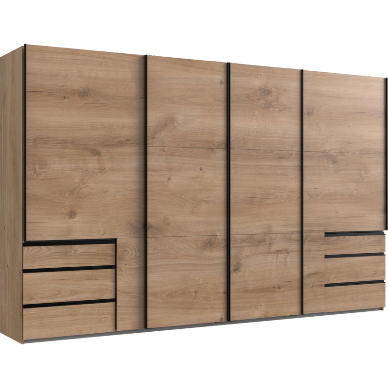 Guardino 4 Door Wardrobe, 216cm H x 350cm W x 65cm D, Plank Oak