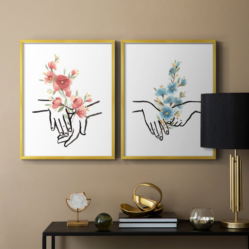 HandsAndFlowersIII-Premium Framed Print -Ready to Hang - No Nails Required - No Nails Required, Gold, 11" H x 18" W