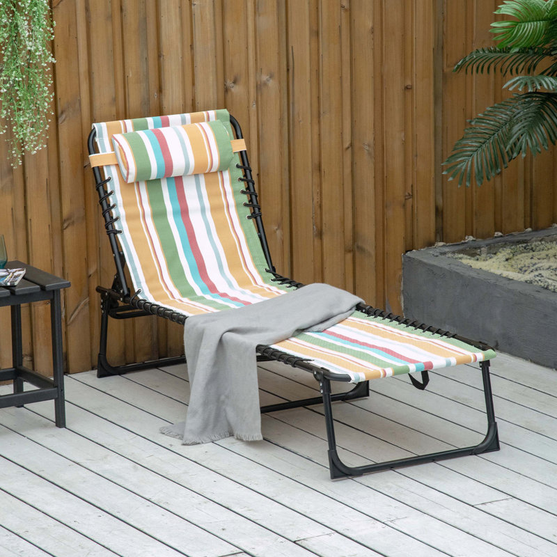 Chaise longue pliante avec siège élastique et dossier à 4 positions