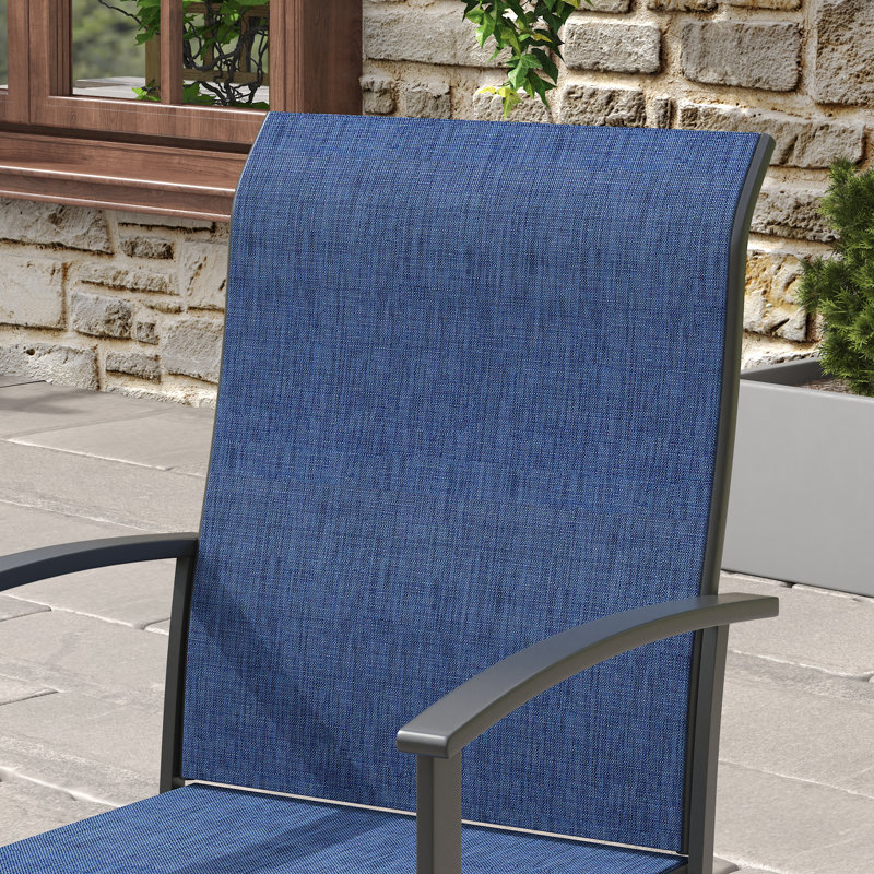 8-Person Outdoor Square Patio Dining Set With Swivel Armchairs, Black/Blue