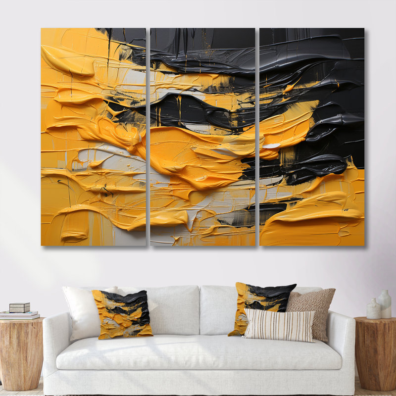 «Bold Mustard Yellow Tranquility - Abstract», reproduction d'art mural, Toile tendue, H 40 po x l 60 po x P 1 po