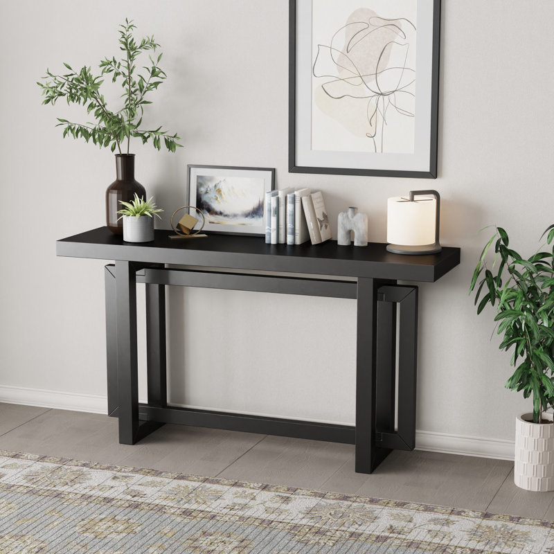 Gouldner 59" Long Console Table Modern & Rustic Style, Black