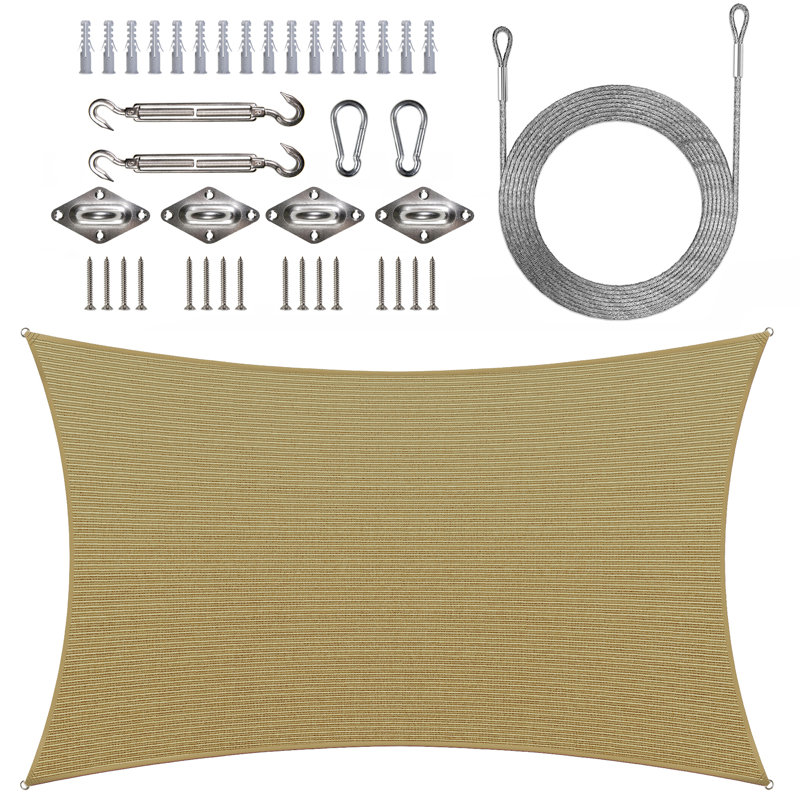 Voile d'ombrage rectangulaire avec trousse de quincaillerie et cordes, H 8 pi x 10 pi,, Beige sable