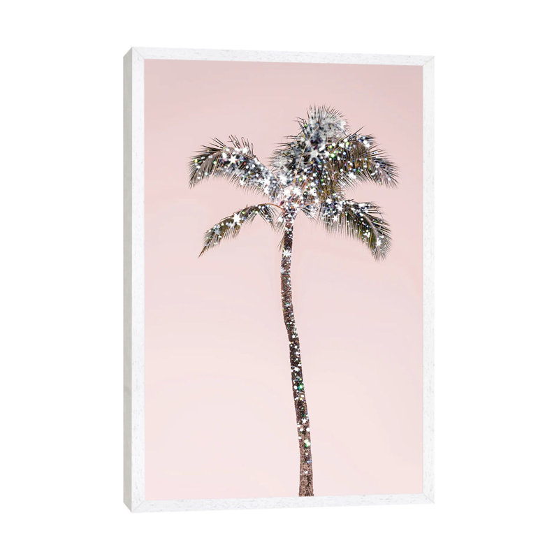 Glitter Palm Tree - Print on Canvas, 101.6cm H x 66.04cm W x 3.81cm D, White Framed
