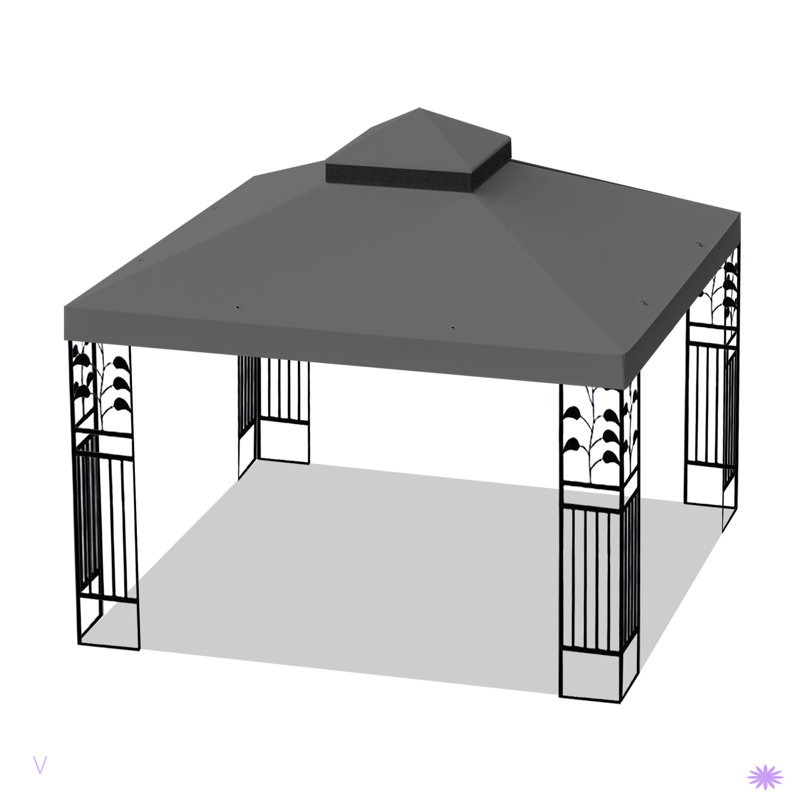 Outdoor Patio Gazebo Replacement Canopy, Double Tiered Gazebo Tent Roof Top Cover Only(Frame Not Include), Gray
