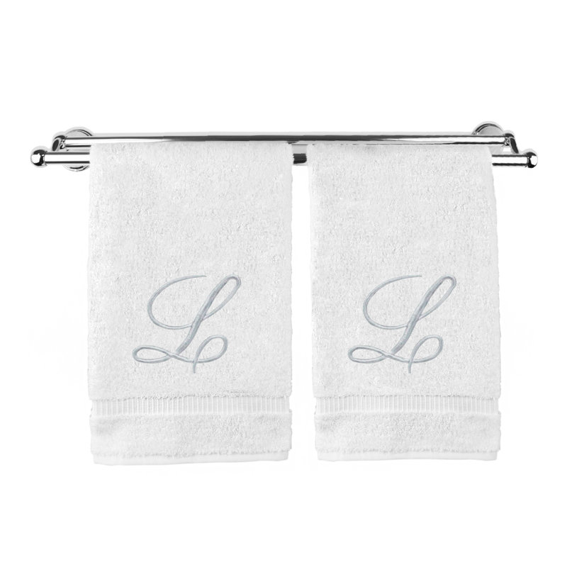 Ensemble de serviettes 2 pièces 100% coton monogramme, Blanc/argenté, Y