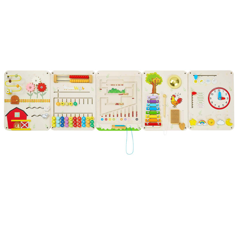 Tableau d'activités mural Montessori 16 en 1 (5 panneaux), centre d'activités sensorielles pour garderie, salle de classe, salle de jeux et maison, jouet éducatif en bois robuste, avec matériel de fixation.