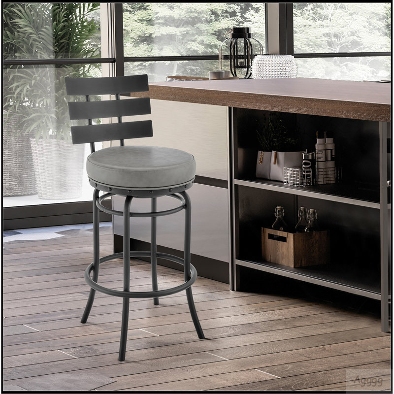 Tabouret de bar ou de comptoir pivotant Xelora au fini noir avec similicuir gris