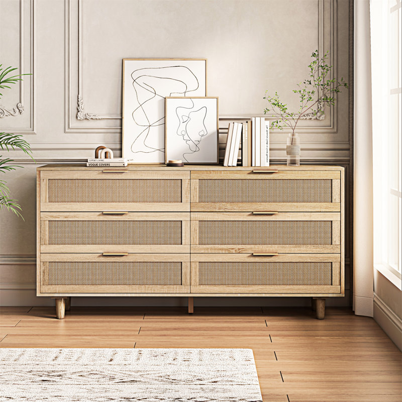 59.06"6-Drawers Rattan Storage Cabinet Rattan Drawer