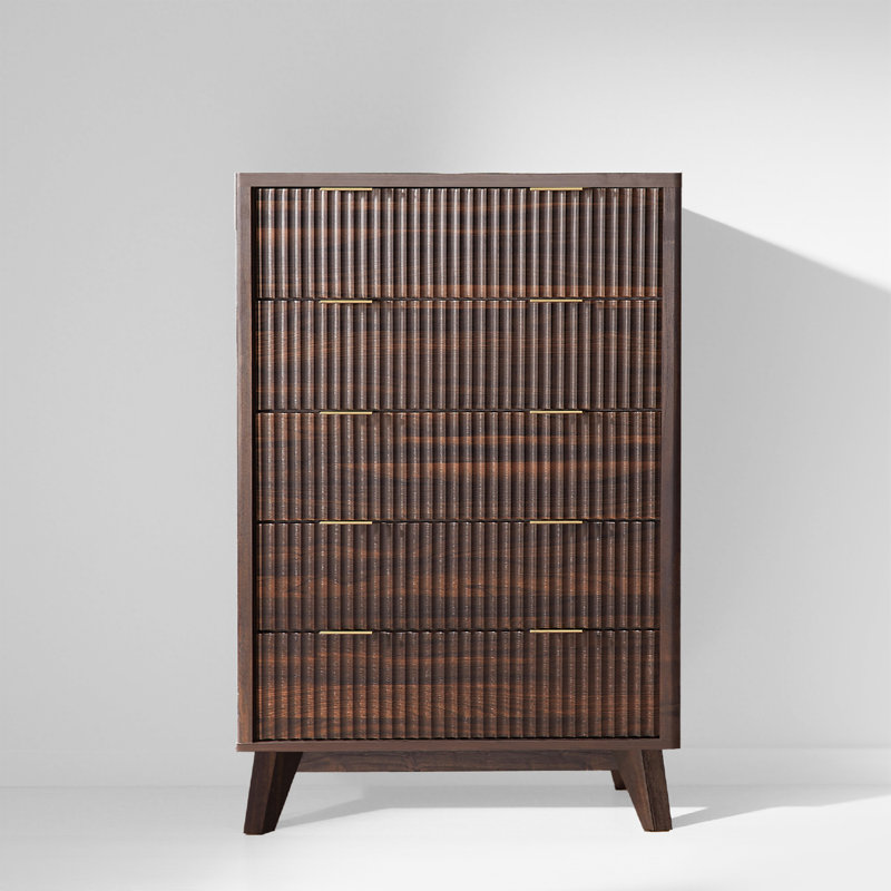 Commode 5 tiroirs Modern - Dessus en faux marbre et surface incurvée, Noyer foncé