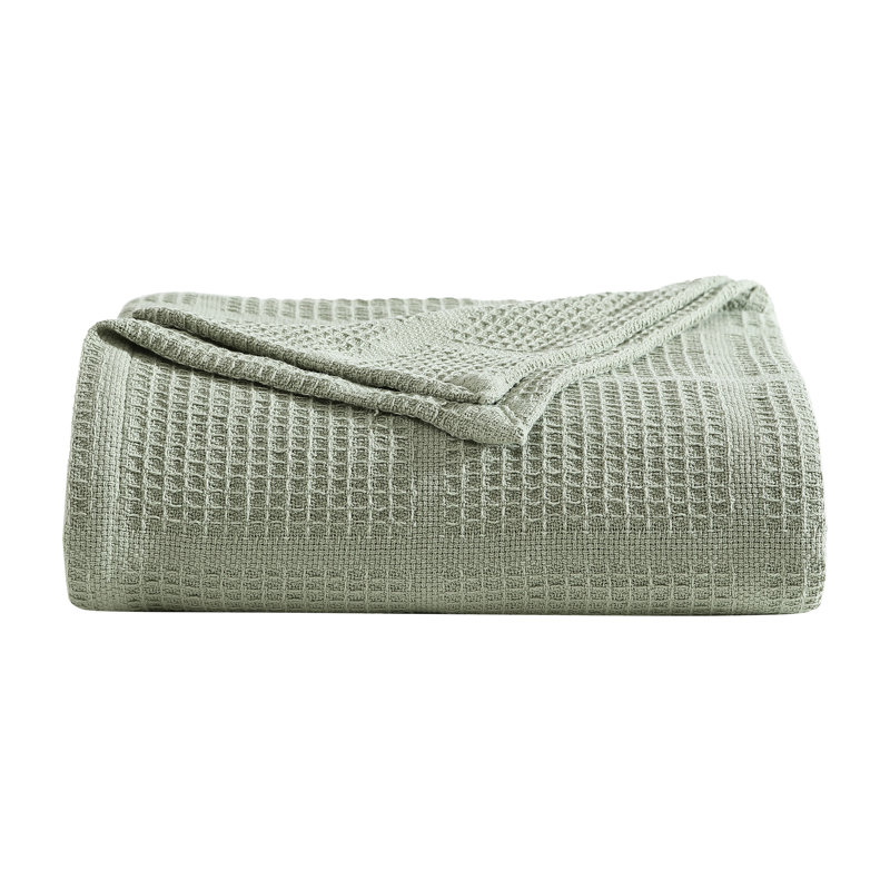 Twin Sage Green Cotton Waffle Weave Blanket