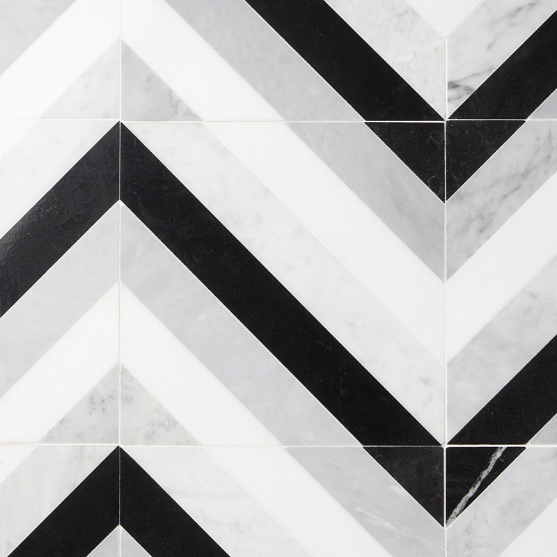 Chelsea 8" x 8" Marble Mosaic Tile, Black/Gray