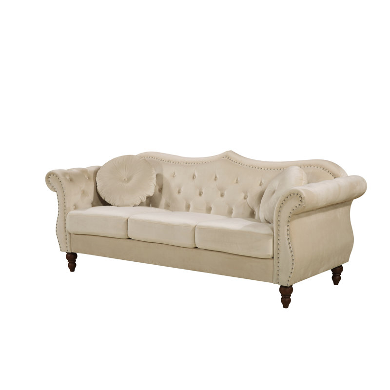 Evianna 79.5'' Velvet Sofa, Ivory, 34'' H X 79.5'' W X 34'' D