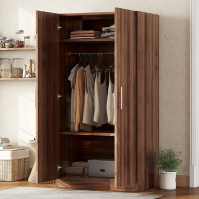 Armoire-penderie 2 portes en bois avec 3 tablettes de rangement
