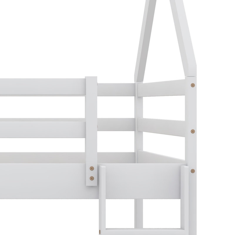 Low House Bunk Bed with Integrated Ladder, White