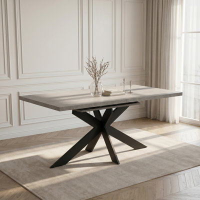 Extendable Rectangular Dining Table with Steel Base