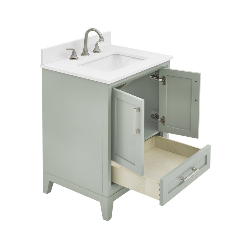 Meuble-lavabo 24 po Phelips au fini gris clair avec comptoir en pierre blanche ingénieur