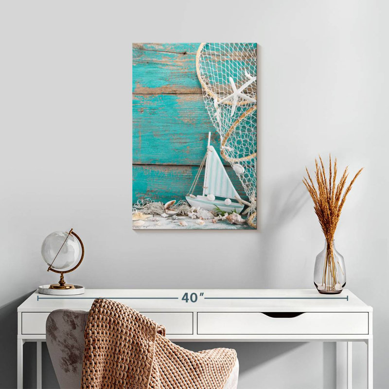 Seashells and sailboat Aletra, H 24 po x l 16 po