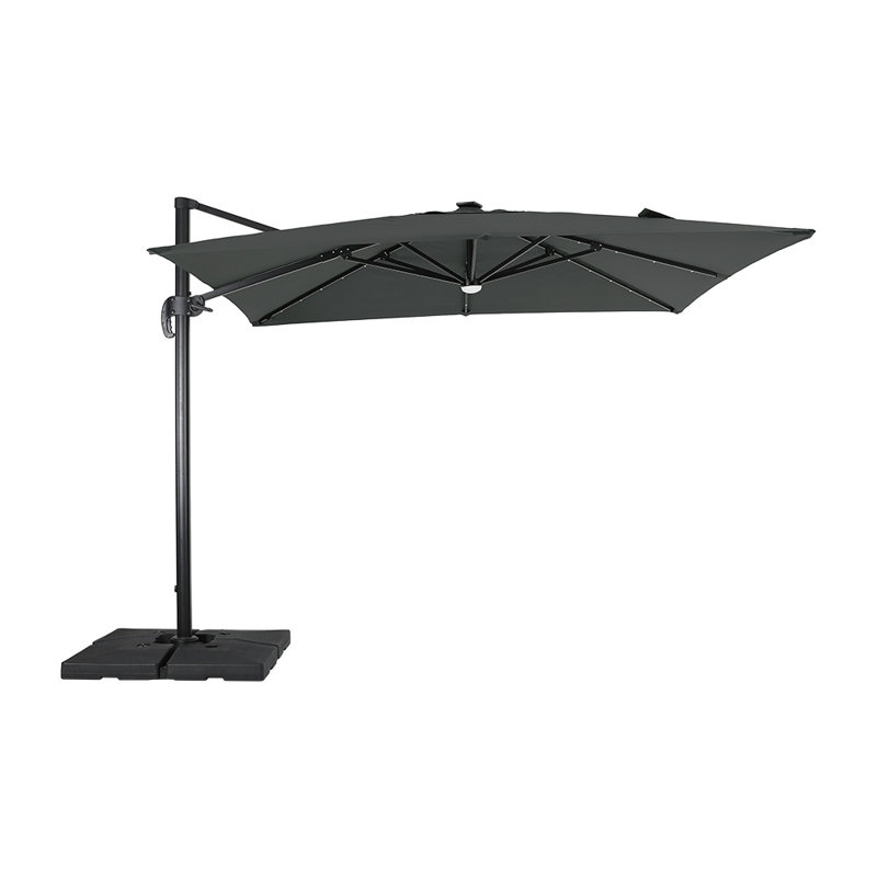 Shellie 300cm Lighted Cantilever Parasol with Crank Lift , Counter Weights Included, Dark Grey