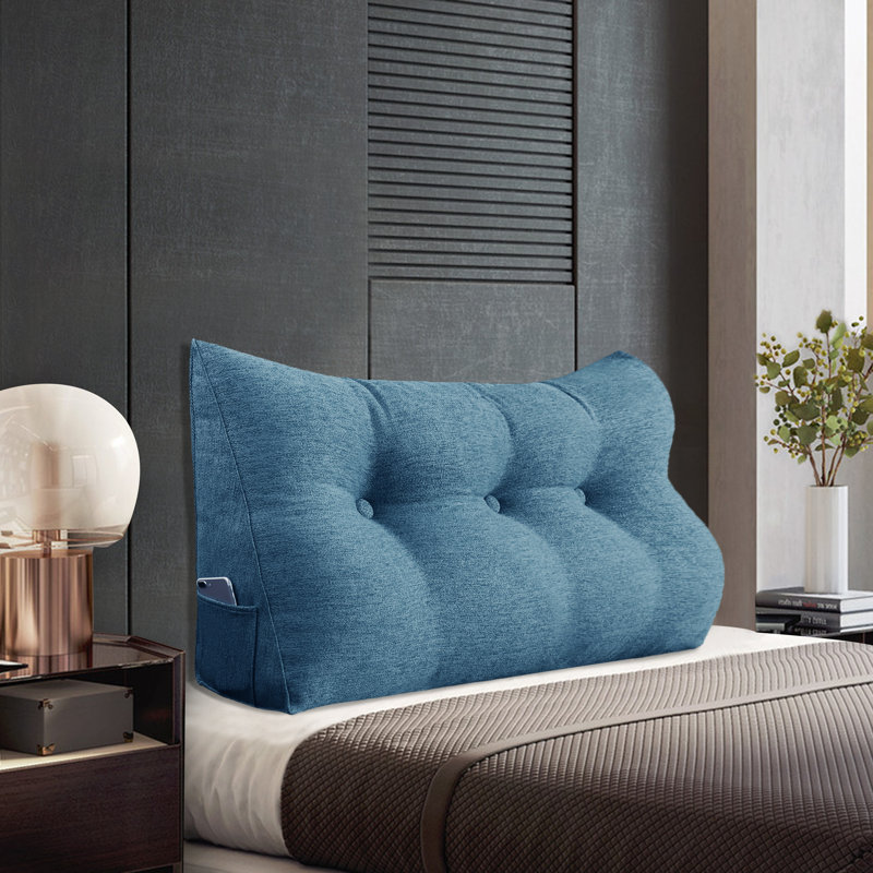 180cm Curved Headboard Pillow, 50cm H x 100cm W, Blue