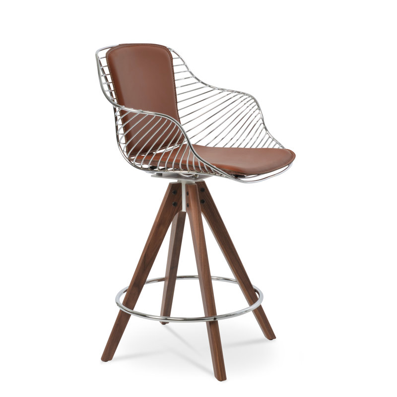 Tabouret Zebra Pyramid, Noyer / Laiton, Tabouret de comptoir (siège d'une hauteur de 26 p, Caramel PPM-FR / Chrome
