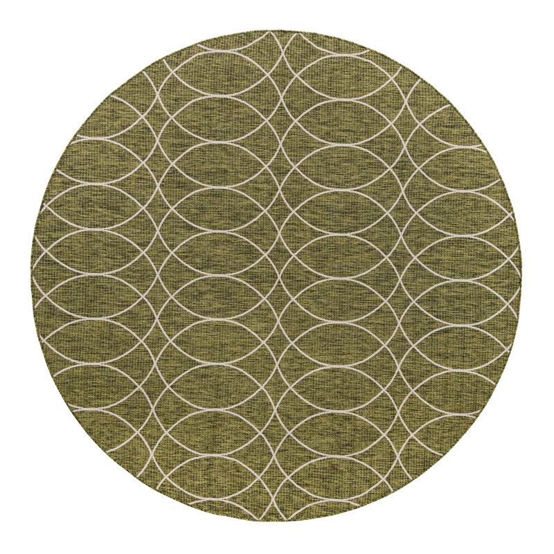 Tapis géométrique intérieur / extérieur vert, Rond 10 pi