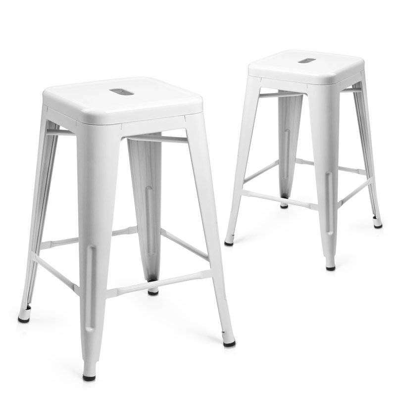 Tabourets de bar sans dossier Jhovani, Blanc, Tabouret de comptoir (siège d'une hauteur de 24,5