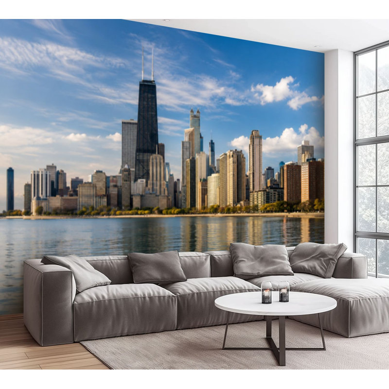 Papier peint adhésif autocollant amovible Chicago Skyline, 100"H x 144"W