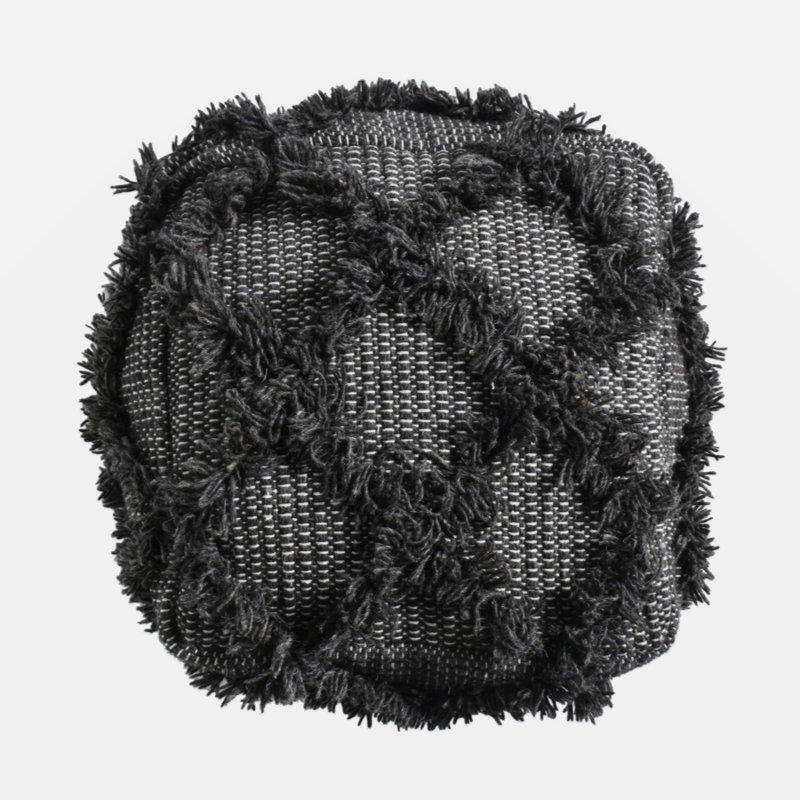 Handcrafted Wool And Cotton Pouf, Brown Colour