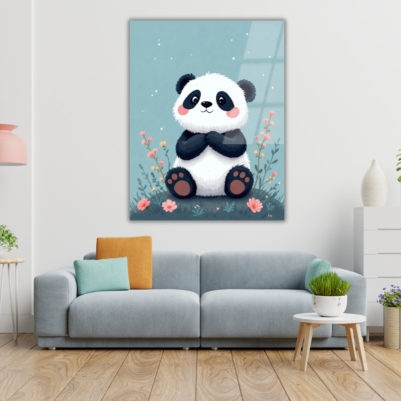 Caricature de panda en verre trempé, 24" H x 18" W