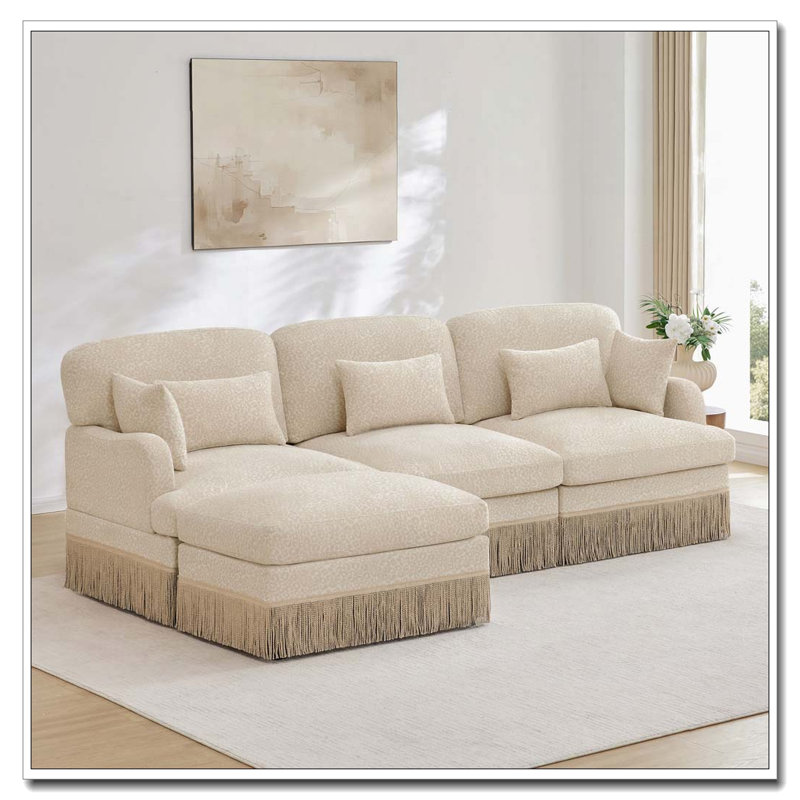 Canapé Comfy Chenille Leopard, Beige + 3 sièges + 1 repose-pieds