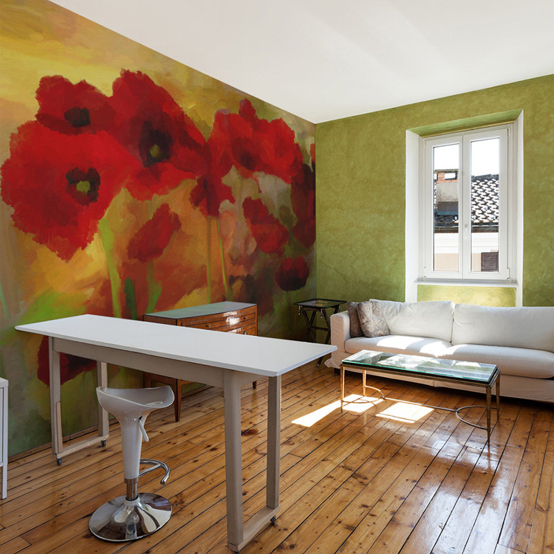 Poppies in Warm Tone 309cm x 400cm Wallpaper, 309 cm x 400 cm