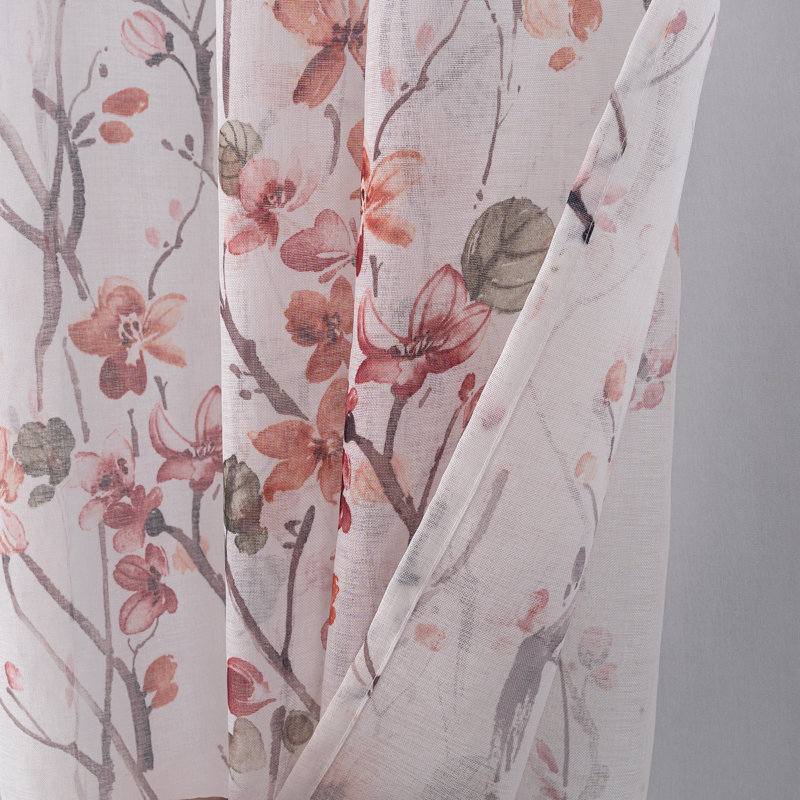 Shunya Floral Sheer Window Curtain Panel, Rose, 54" W x 84" L