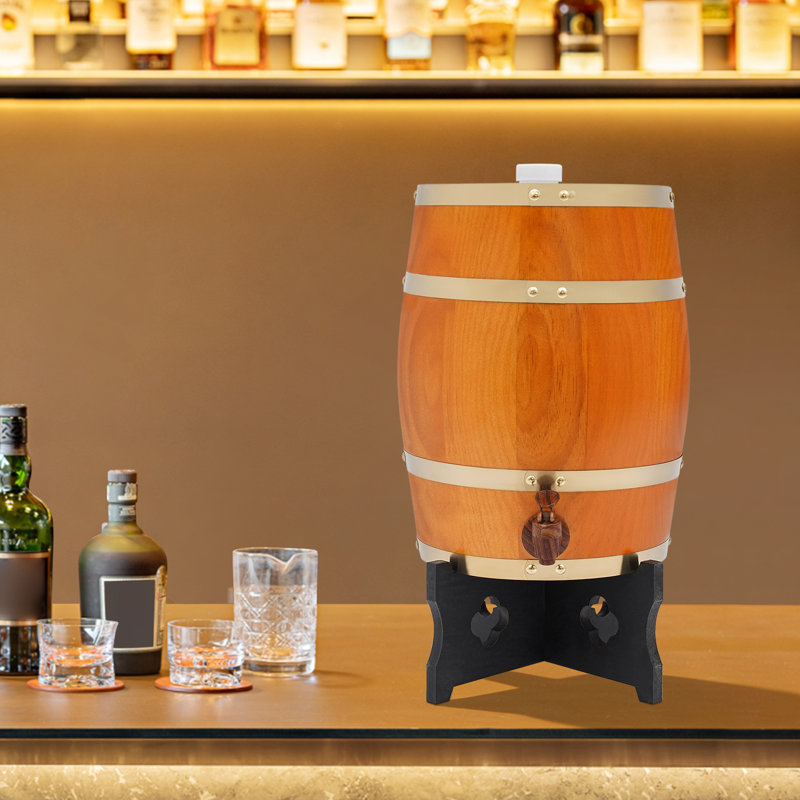 Distributeur de boissons à seau à whisky vertical en bois 2,64 gallons avec base et robinet, Orange