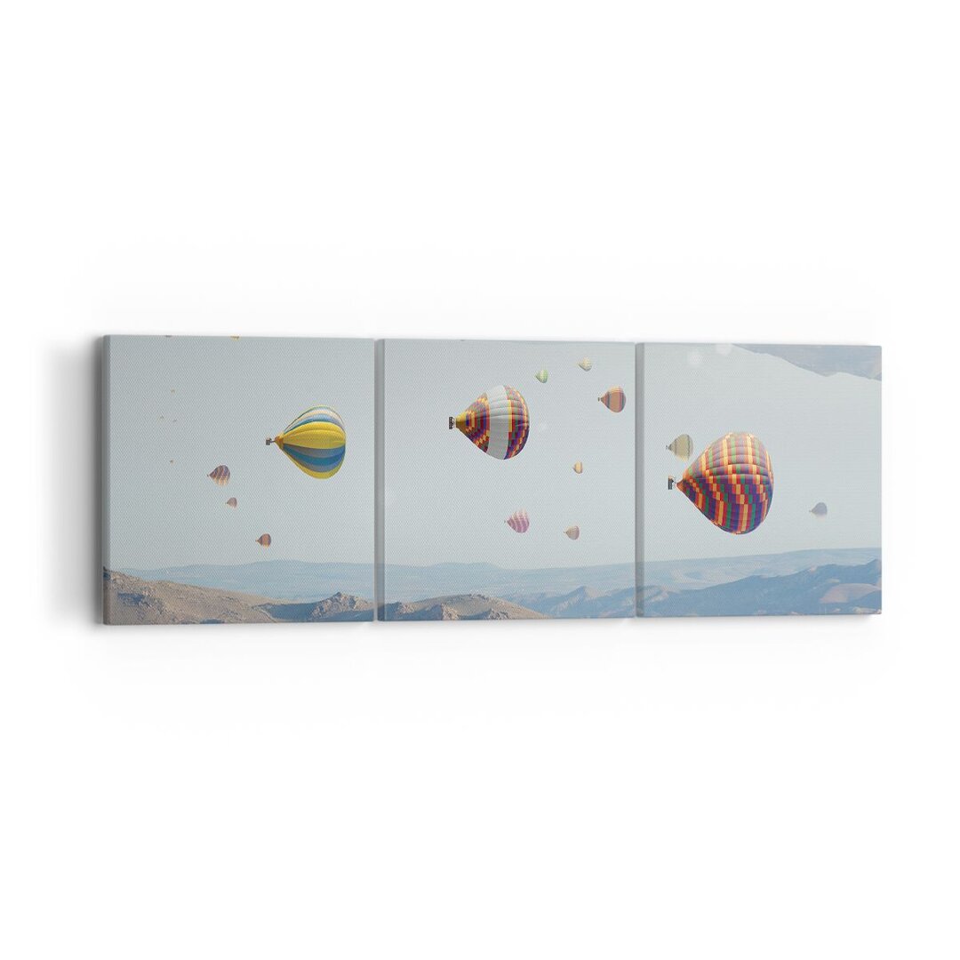 3-tlg. Leinwandbilder-Set Surrealism Flight Balloons