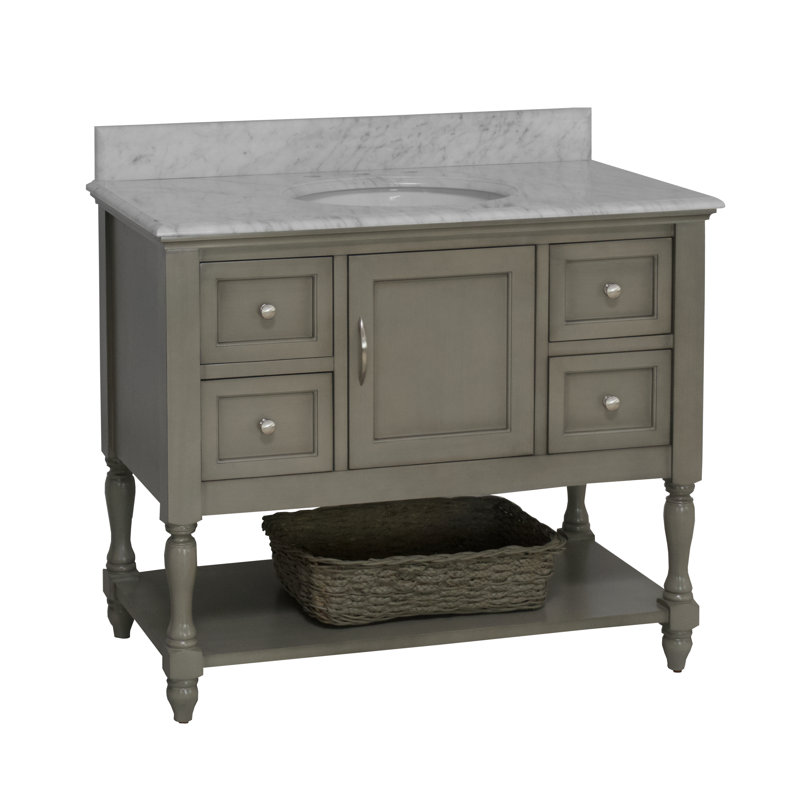 Ensemble de meuble-lavabo simple 42 po Hampton, Marbre de Carrare, Gris patiné