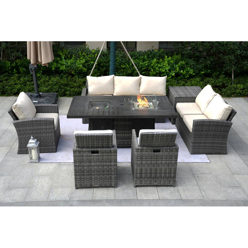 Aliaksey Wicker 8 - Person Patio Conversation Set with Cushions