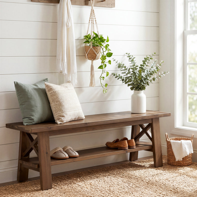 Solid Wood Entryway Shoe Bench