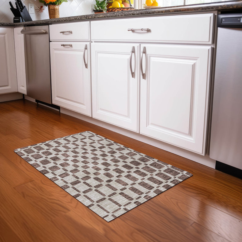 Tapis brun Prisco lavable à la machine de qualité supérieure, Rectangle 1 pi 8 po x 2 pi 6 po