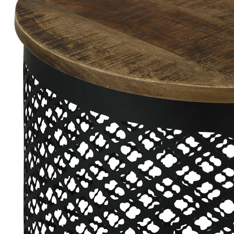 Table d'appoint naturelle et noire à base cylindrique, parfaite pour ajouter une touche d'élégance et de polyvalence à n'importe quelle pièce.