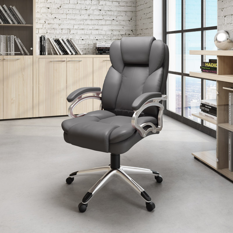 Chaises de bureau ergonomiques à dossier haut avec soutien lombaire Ciccone, Gris acier