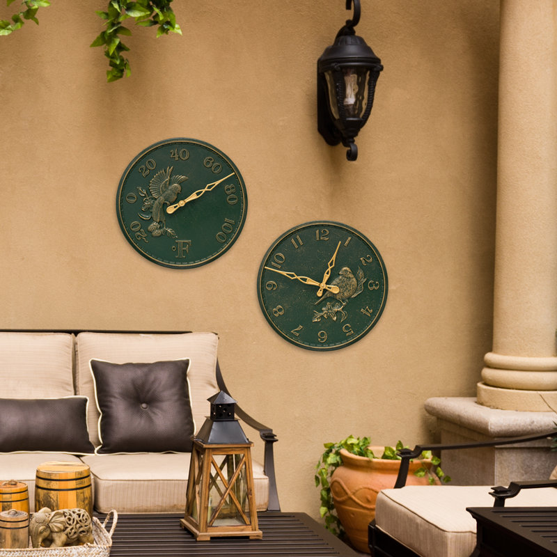 16 Songbird Clock, Green/Gold