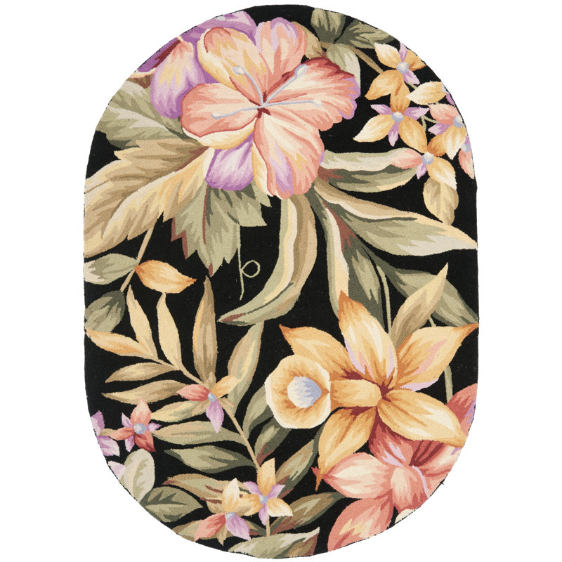 Tapis floral en laine crocheté à la main Hogle, Ovale 7 pi 6 po x 9 pi 6 po