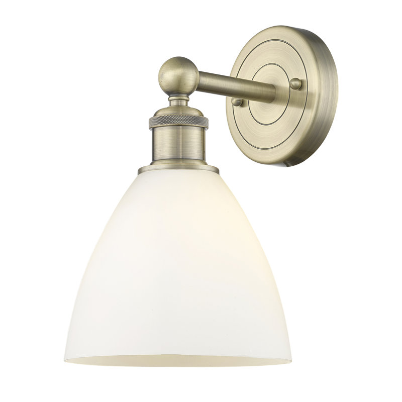 Carmichaels Armed Sconce, Matte White, Antique Brass