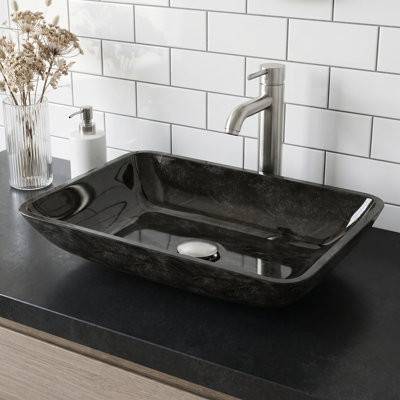 Donatello Russet Glass 18" L 13" W 4" H Rectangular Vessel Bathroom Sink