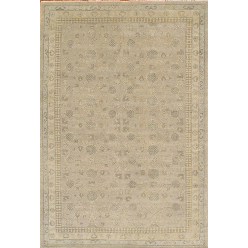 Canvello Khotan Hand-Knotted Lamb's Wool Area Rug- 6'2" X 9'1"
