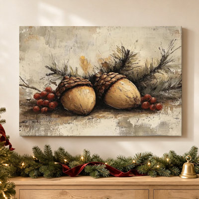 Nature morte automnale - Décoration murale rustique d'automne, impression sur toile tendue de 40,6 cm x 61 cm, prête à être accrochée dans la salle à manger, la cuisine ou le salon.